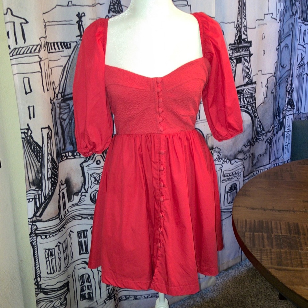 Maeve Anthropologie Puffed-Sleeved Sweetheart Mini Dress - Picture 3 of 15